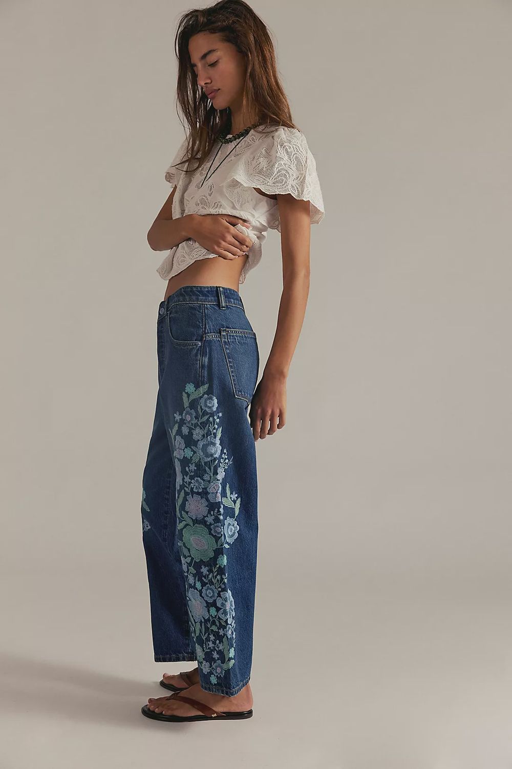 We The Free Willow Floral Embroidered Jeans, Color: Forget me Not, Size: 25