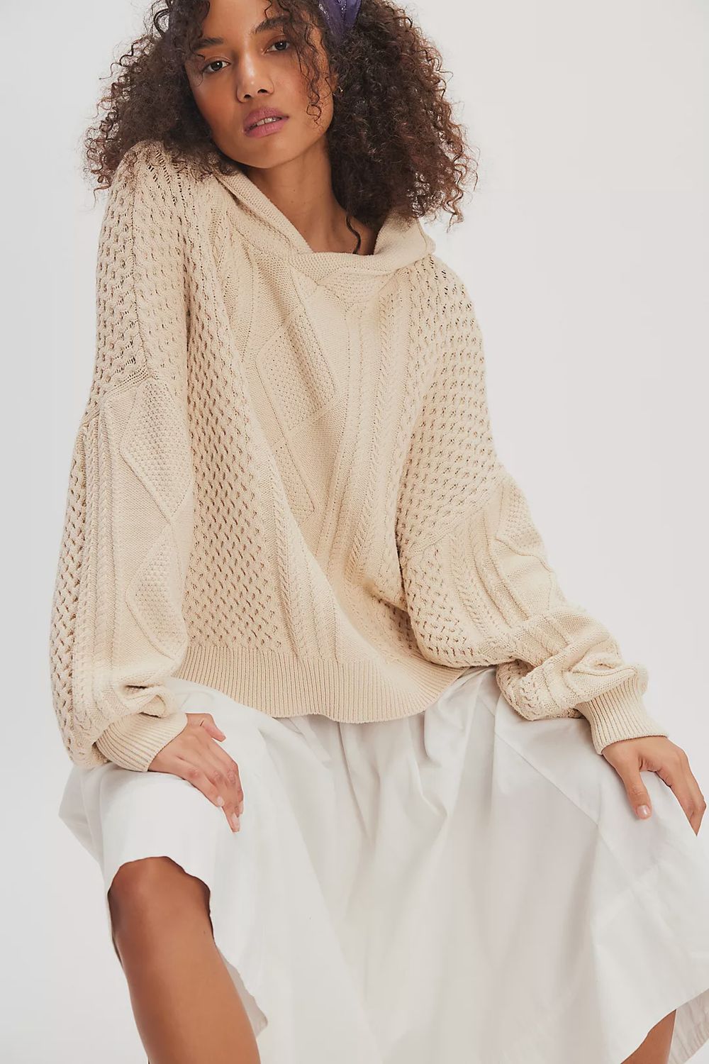 Explorer Cable Hoodie, Color: Macadamia, Size: XS