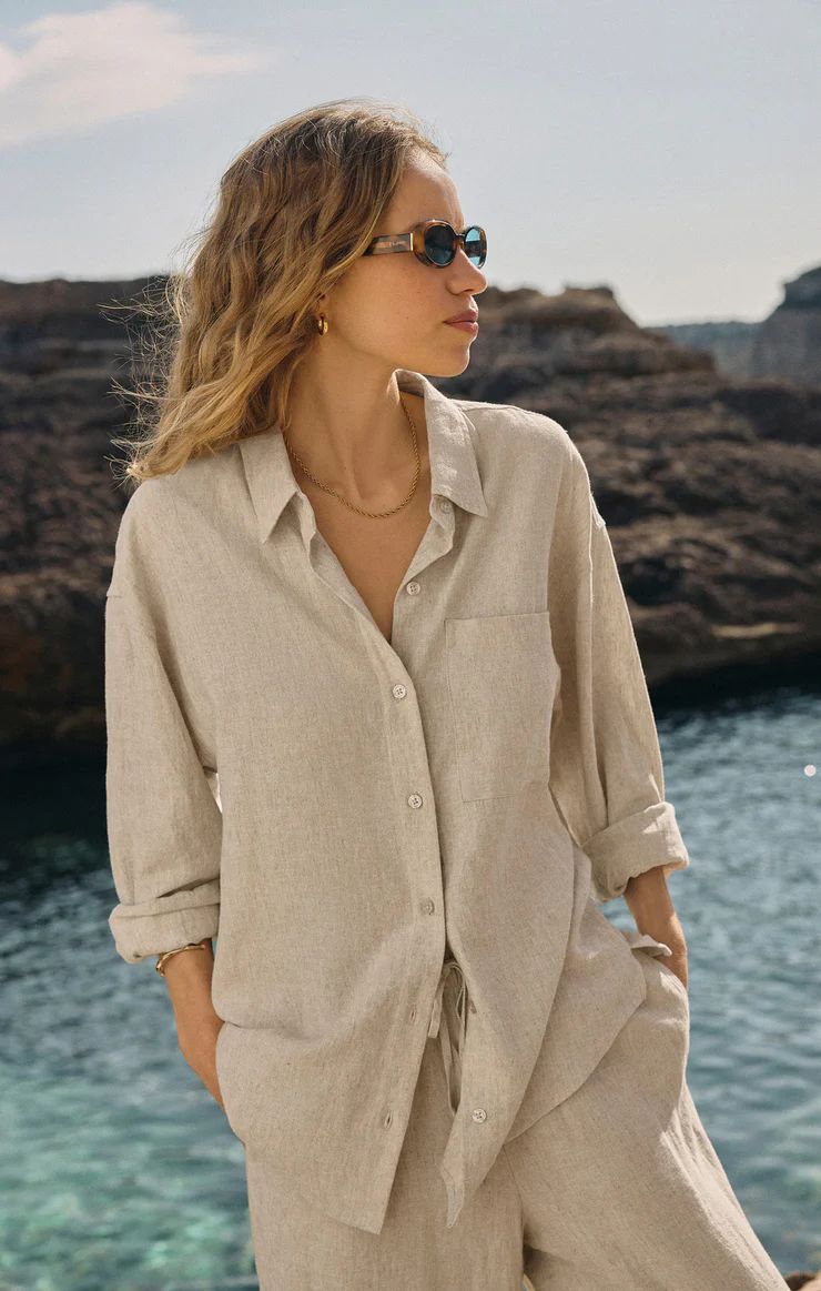 Alfie Button Up Shirt, Color: Flax, Size: S