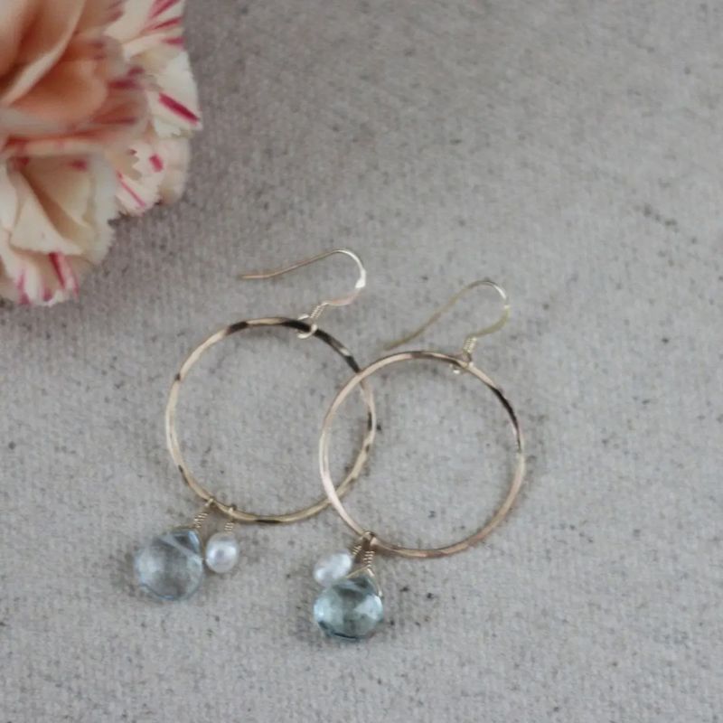 Aquamarine and Freshwater Pearl Hoop Earrings