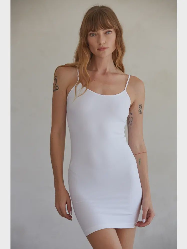 Seamless Cami Spaghetti Strap Sleeveless Slip, Color: White, Size: S/M