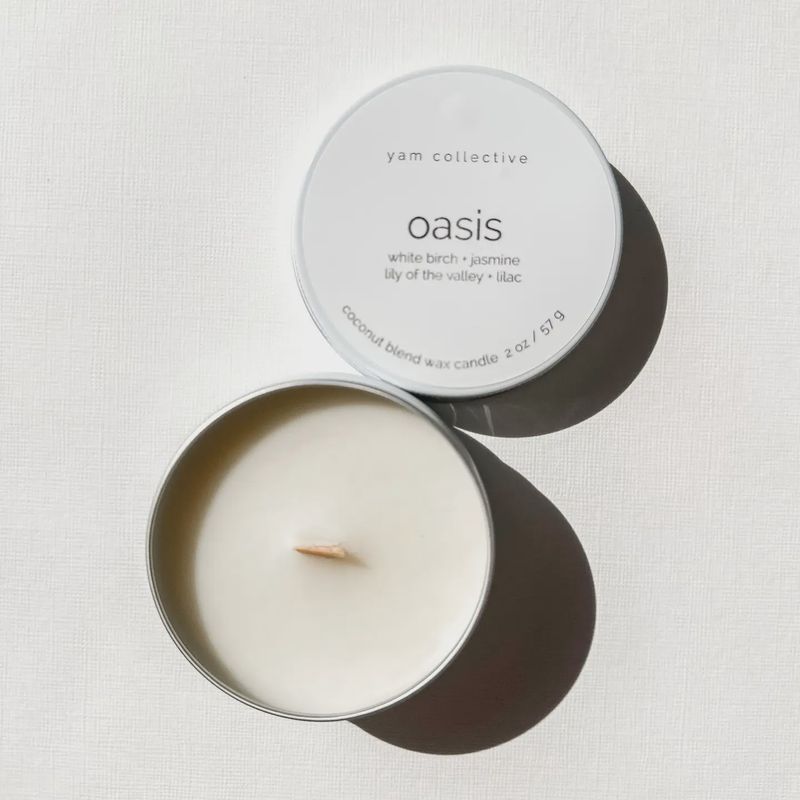 Oasis - 2 oz Birch, Jasmine, Lily, Lilac Travel Tin Candle
