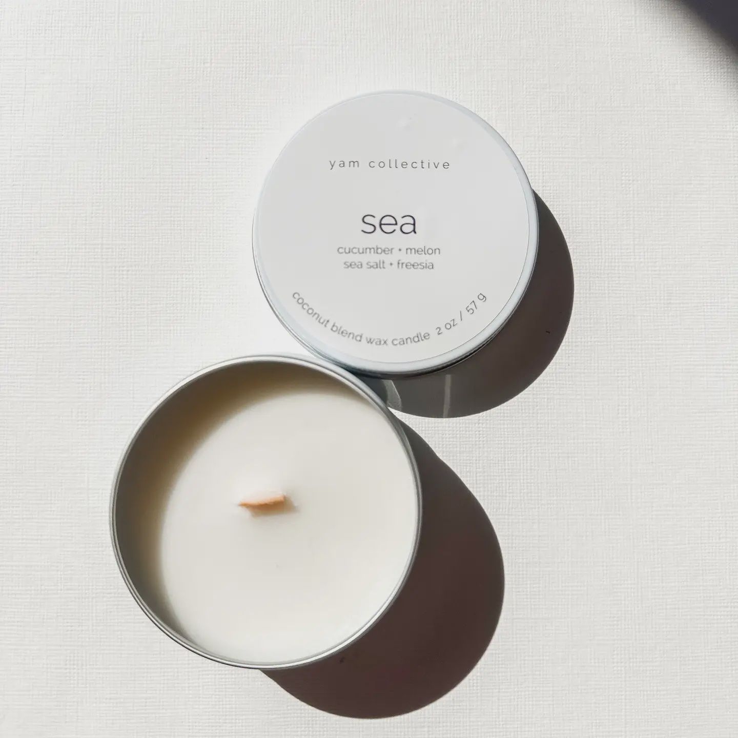 Sea- 2 oz Cuke, Melon, Sea Salt, Freesia Travel Tin Candle
