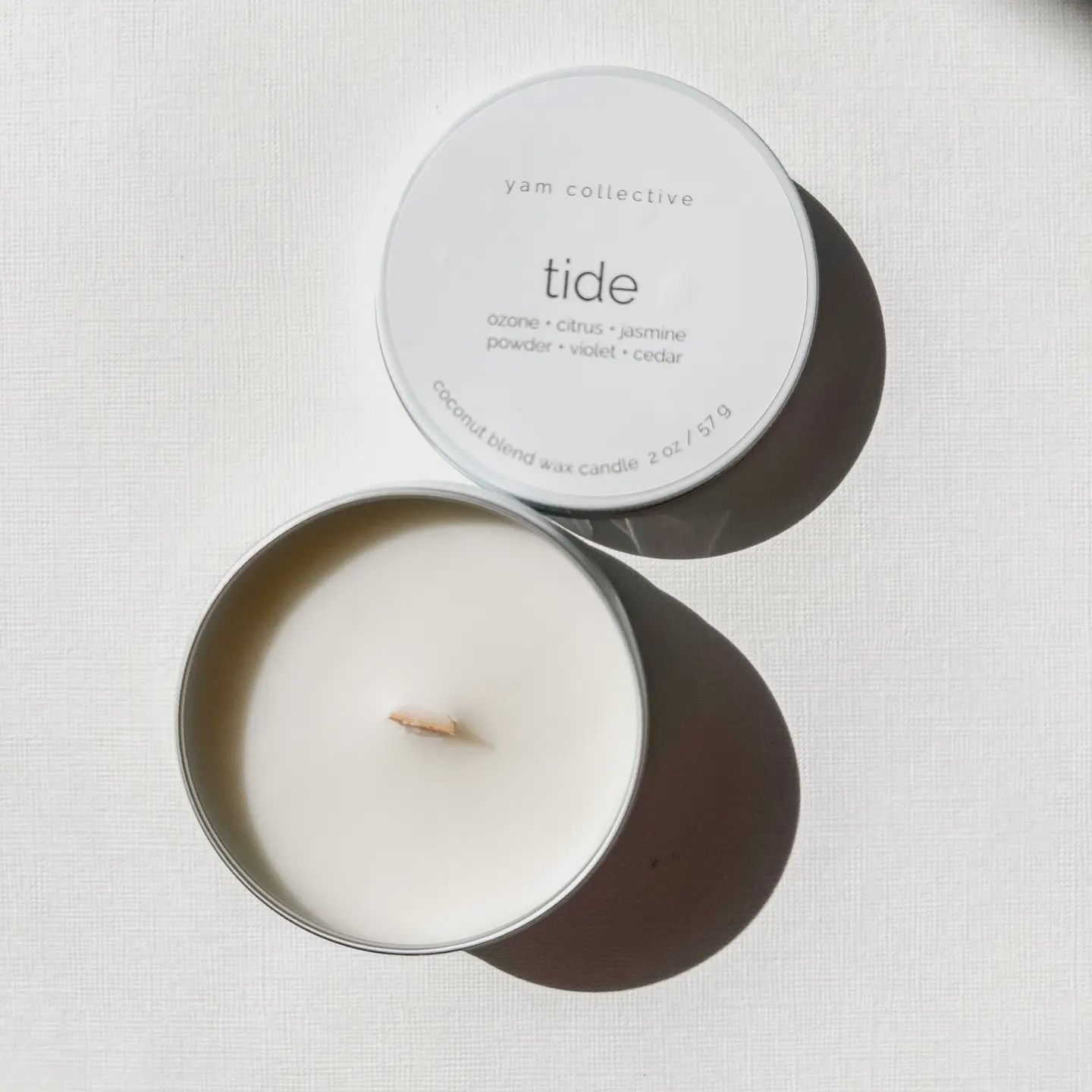 Tide- 2 oz Ozone, Citrus, Jasmine, Violet Travel Tin Candle