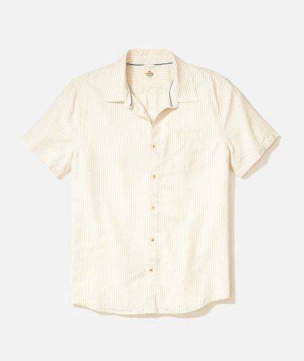 Better Than Linen SS Shirt - Tan White Stripe, Size: Small