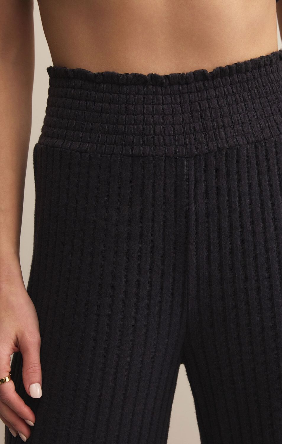 Dawn Smocked Rib Pant, Color: Black Sand, Size: Xs