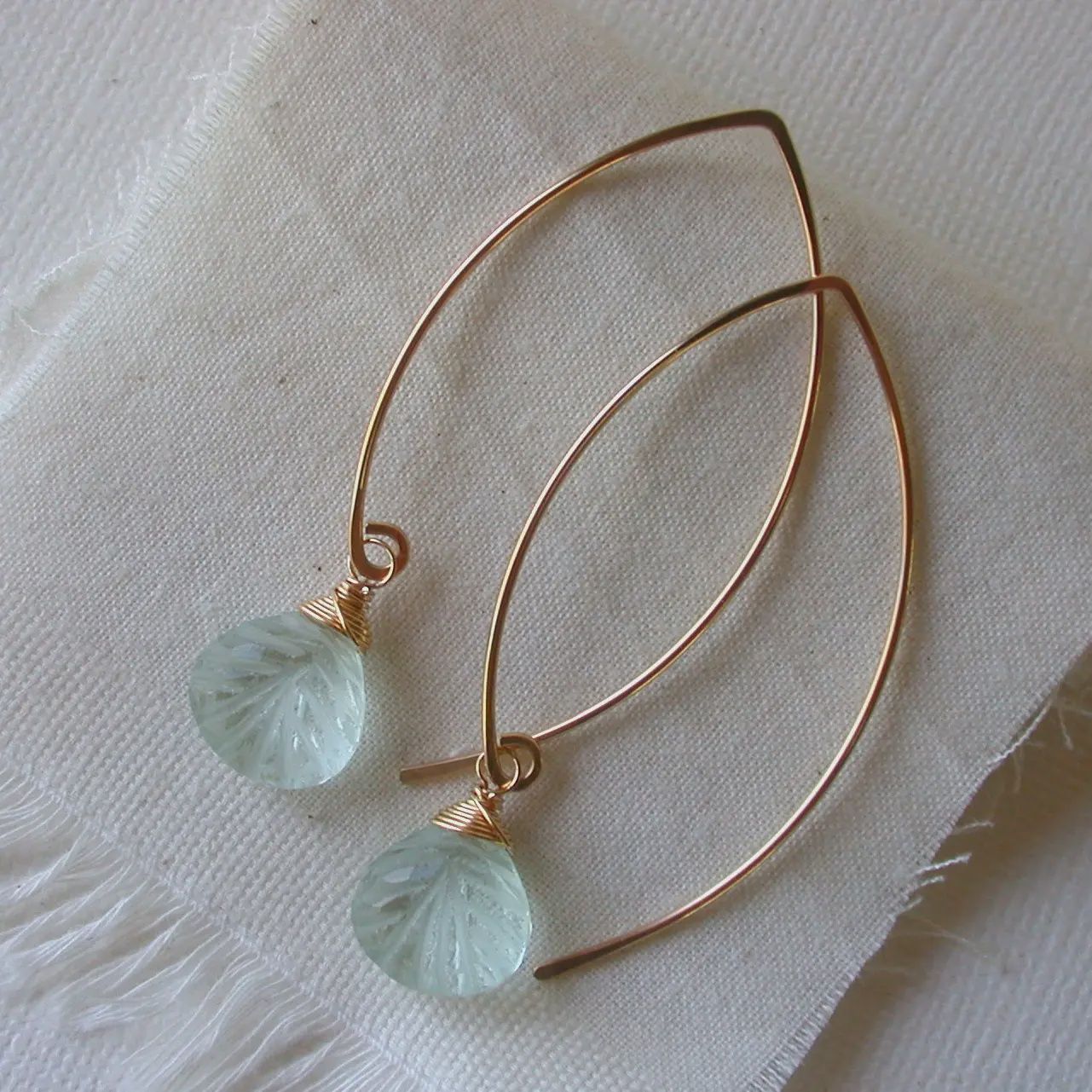 Carved Aquamarine Threader Earring