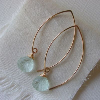 Carved Aquamarine Threader Earring
