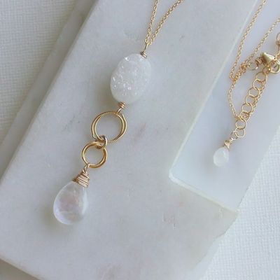 Druzy + Moonstone Gemstone Necklace