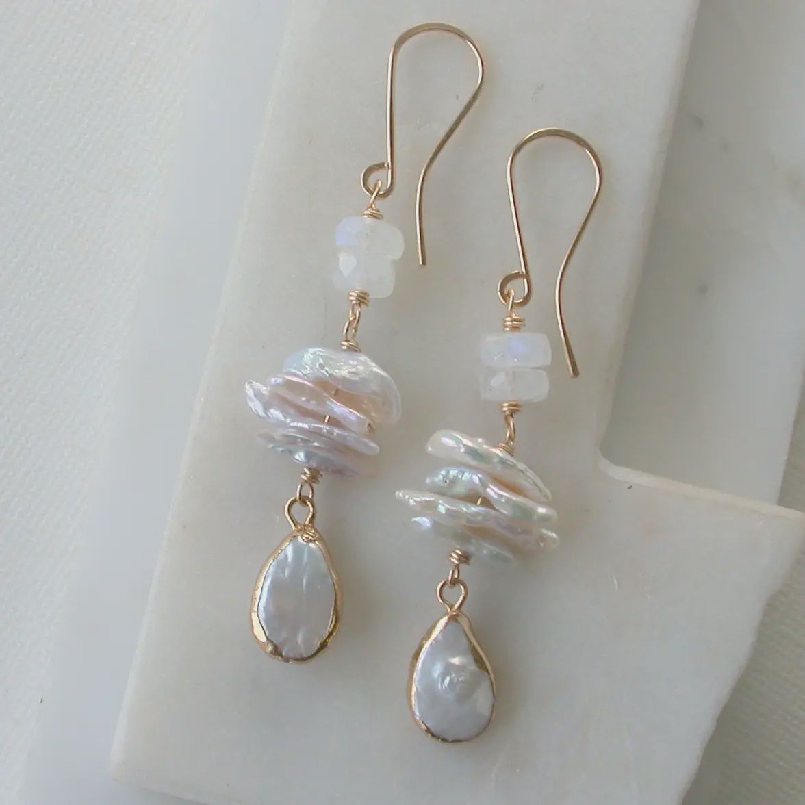 Pearl + Moonstone Earring