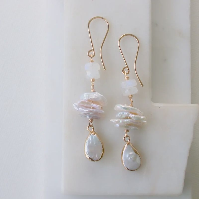 Pearl + Moonstone Earring