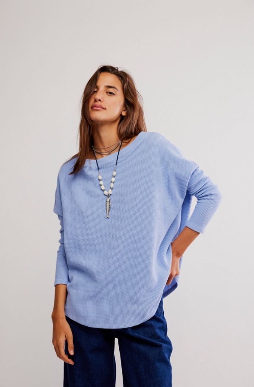Latte Blues Thermal Long Sleeve Top, Color: Dawn Breeze, Size: XS