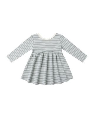 Ribbed Long Sleeve Dress - Steel Blue Micro Stripe