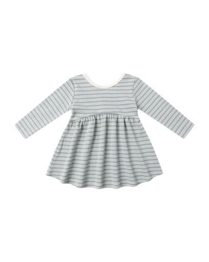 Ribbed Long Sleeve Dress - Steel Blue Micro Stripe, Size: 3-6M