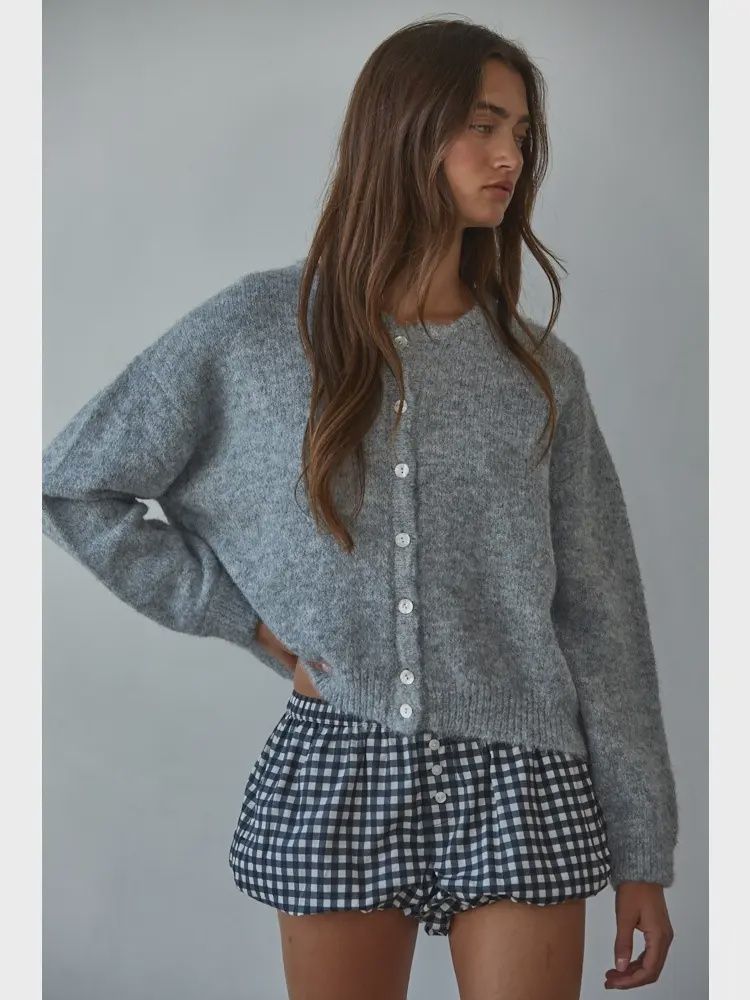 Knit Sweater Cardigan, Color: Heather Grey, Size: S