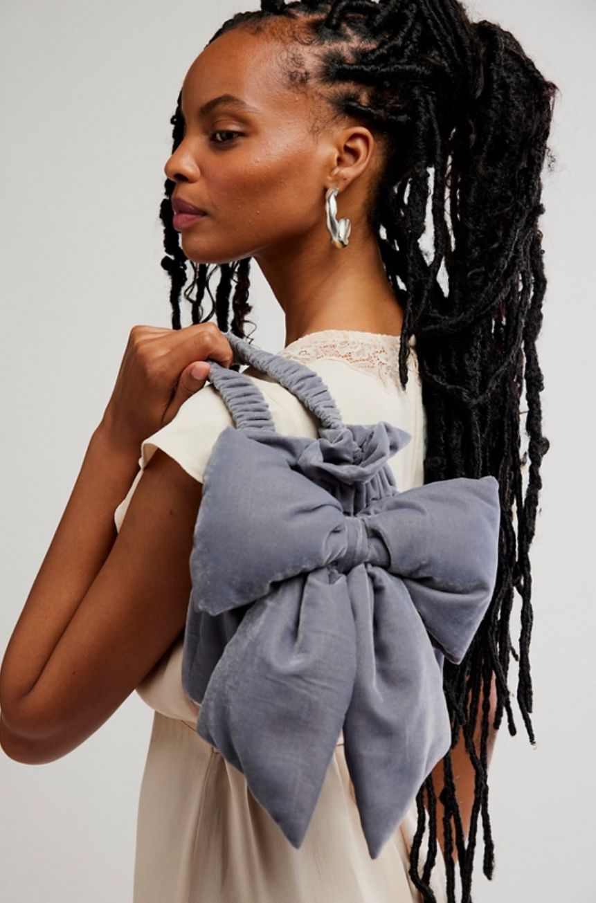 Belle Velvet Bow Bag, Color: Silver Blue