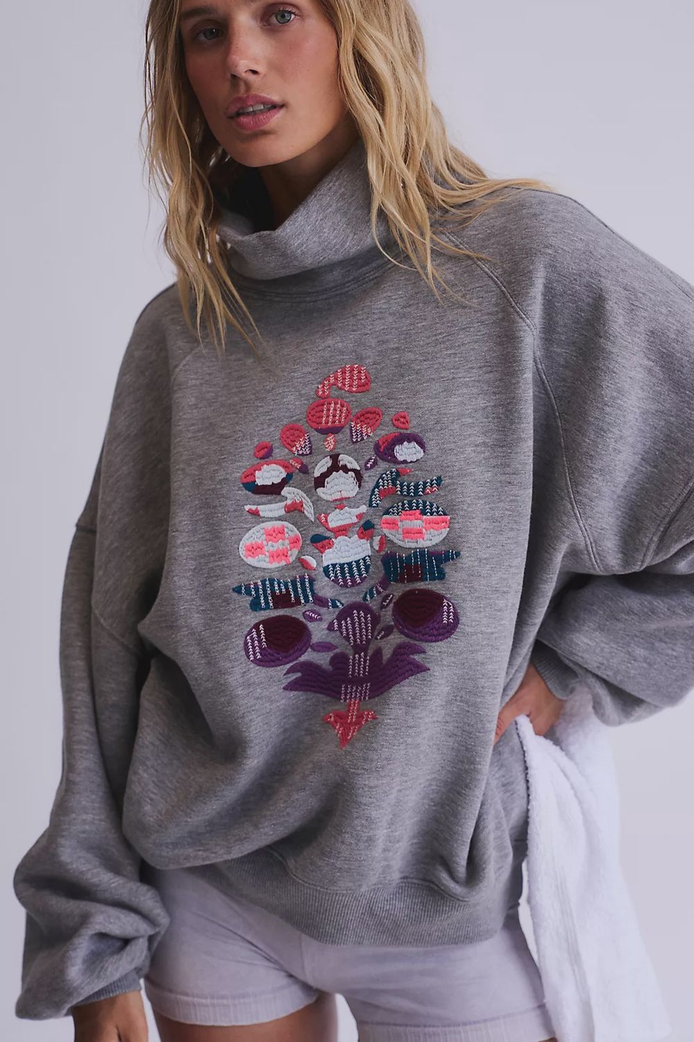 On Your Mark Logo Mock Neck Pullover, Color: Heather Grey, Size: XS