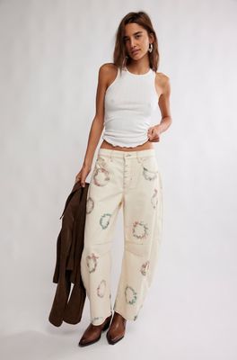 We The Free Good Luck Printed Barrel Jeans