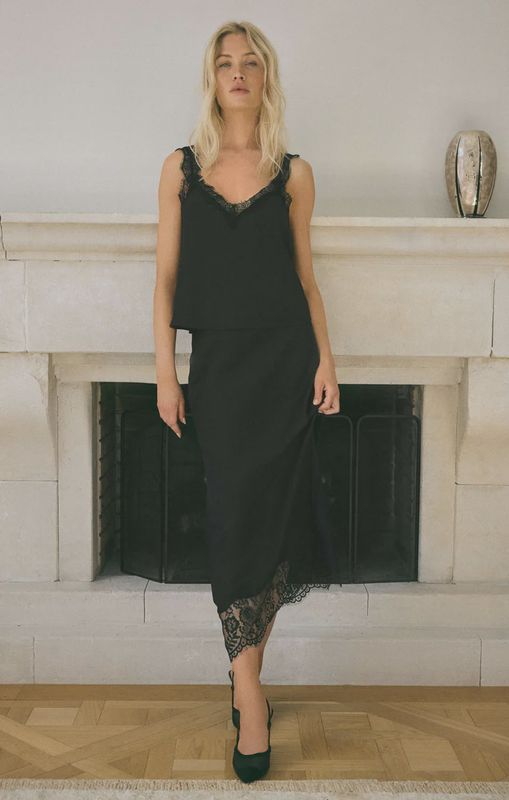 Cinder Lace Satin Midi Skirt