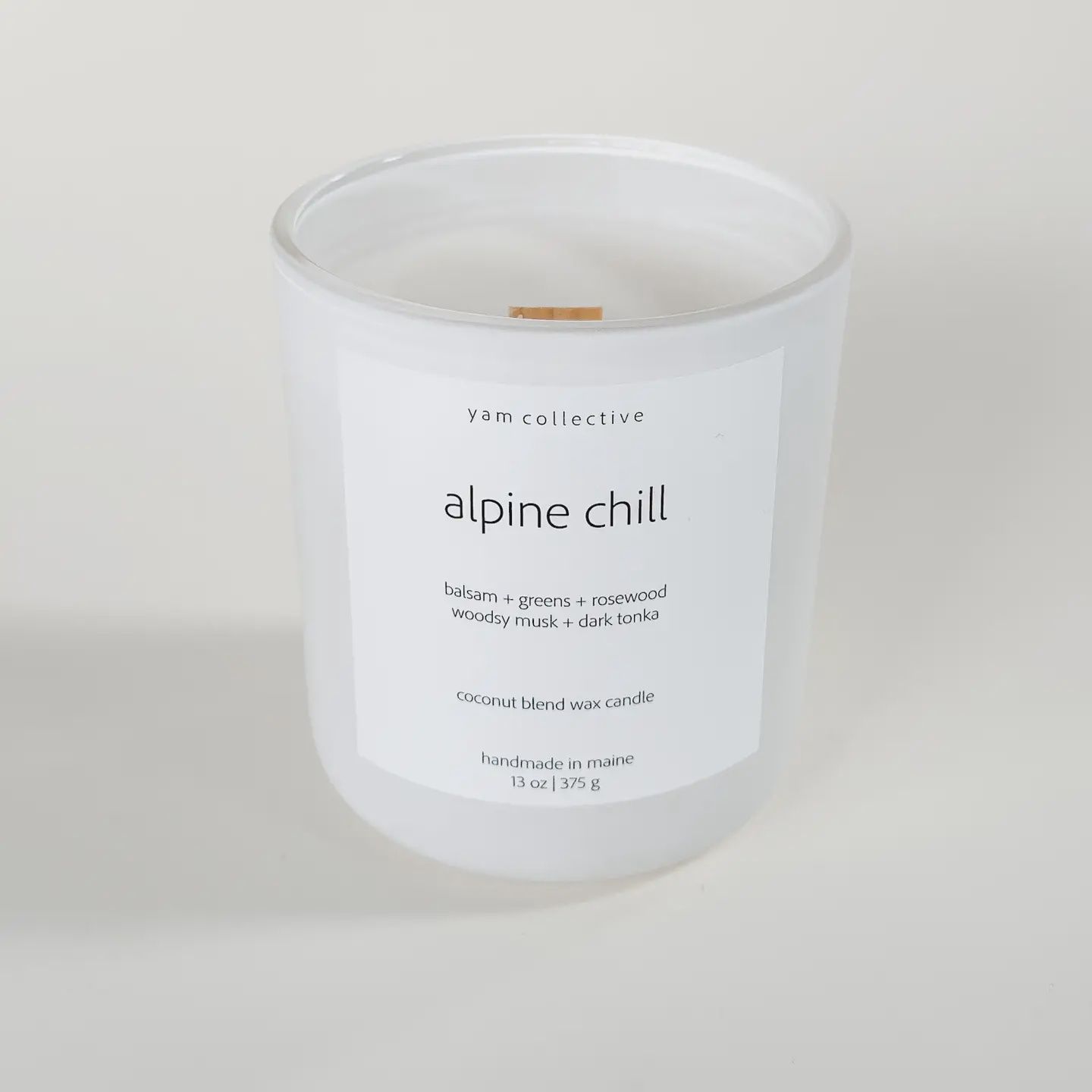 Alpine Chill - 13 oz Balsam + Suede Matte White Glass Candle