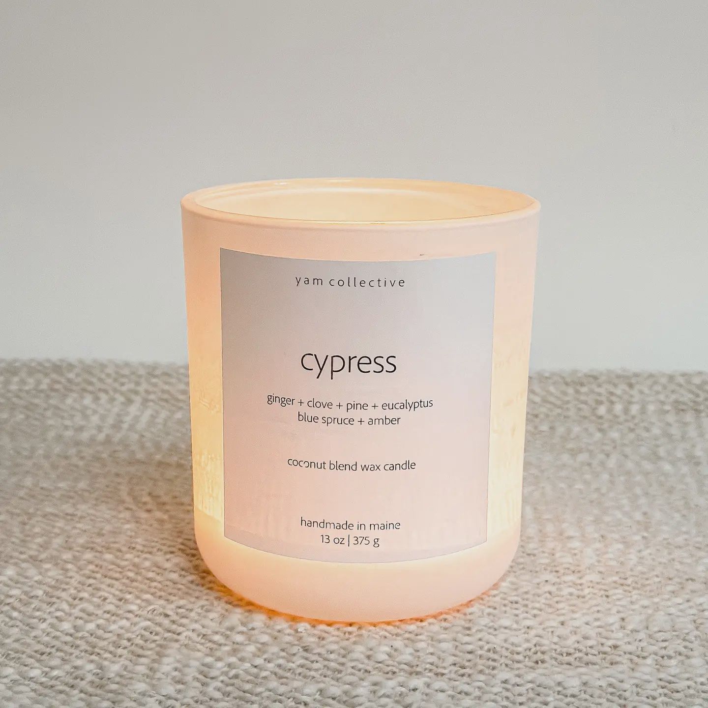 Cypress - 13 oz Clove + Blue Spruce Matte White Glass Candle