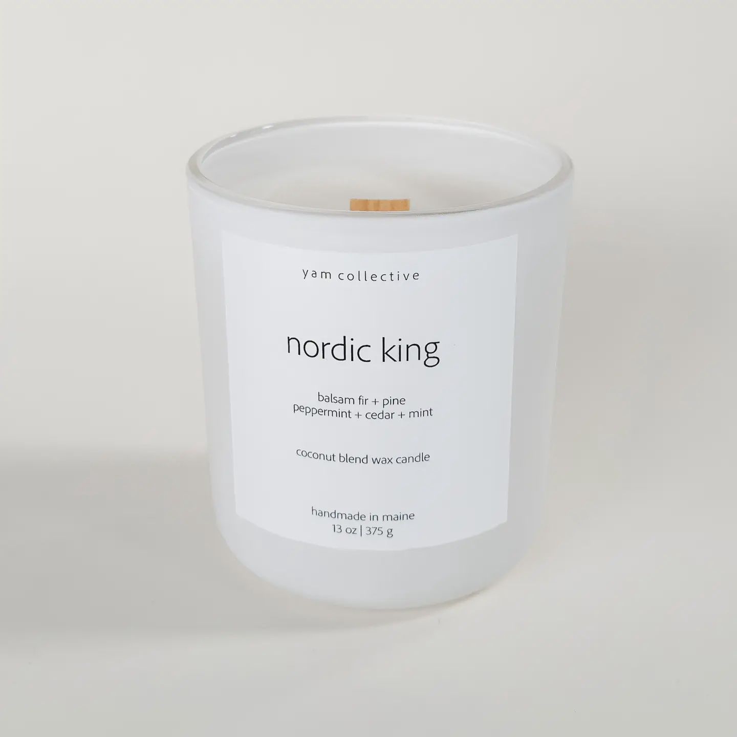 NordicKing-13oz Balsam + Peppermint Matte White Glass Candle