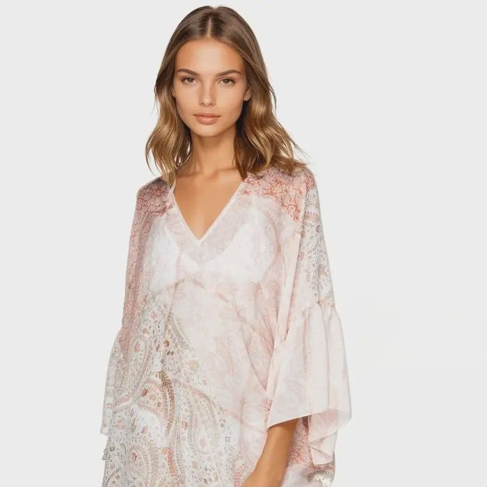 Believe in Magic Print Bell Kaftan Coverup, Color: Pink, Size: One Size