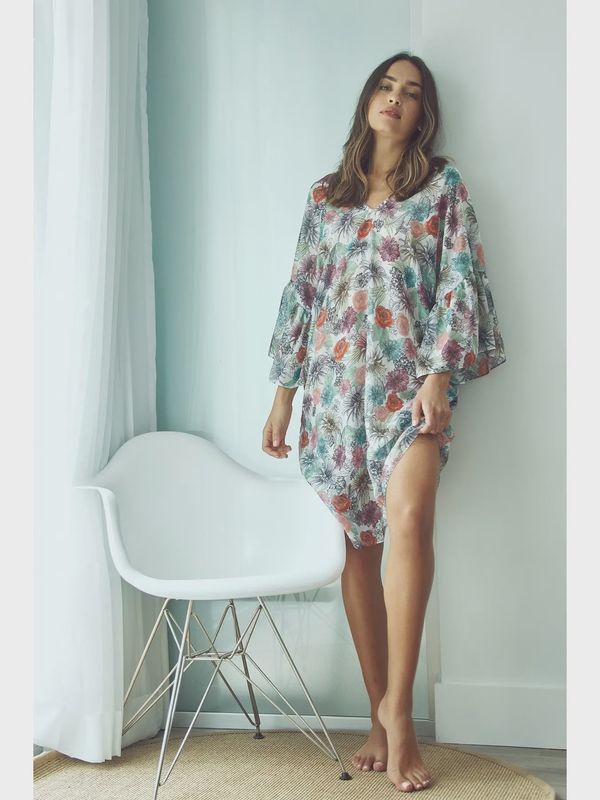 Tropical Oasis Print Bell Kaftan Dress