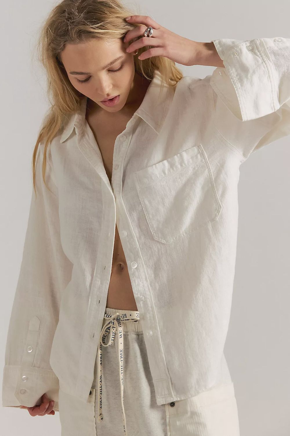 We The Free Laurel Linen Button Down Top, Color: Clean Ivory, Size: XS