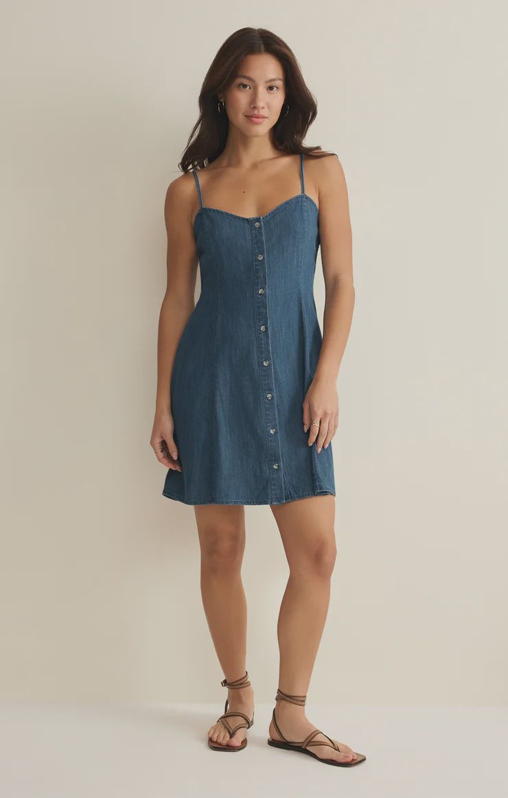 Angel Eyes Denim Mini Dress, Color: Medium Indigo, Size: XS