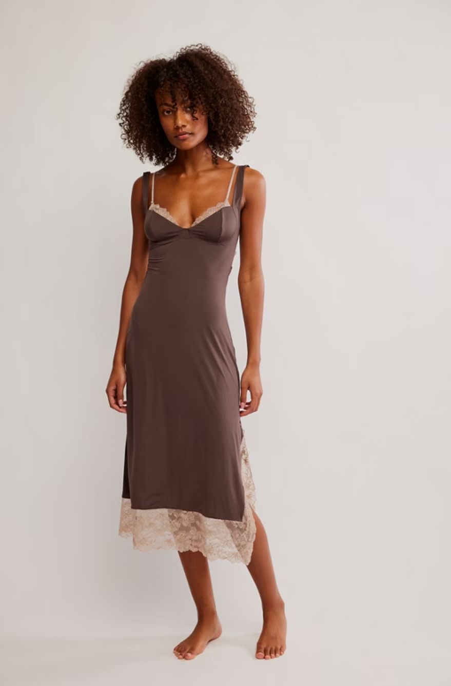 Party Crasher Midi Slip Dress, Color: Double Espresso, Size: XS