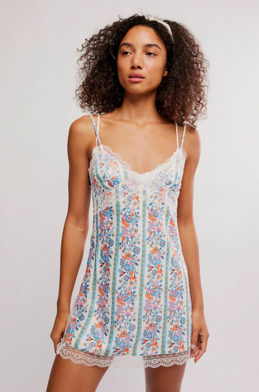 Wish You Were Here Mini Slip, Color: Ivory Combo, Size: XS