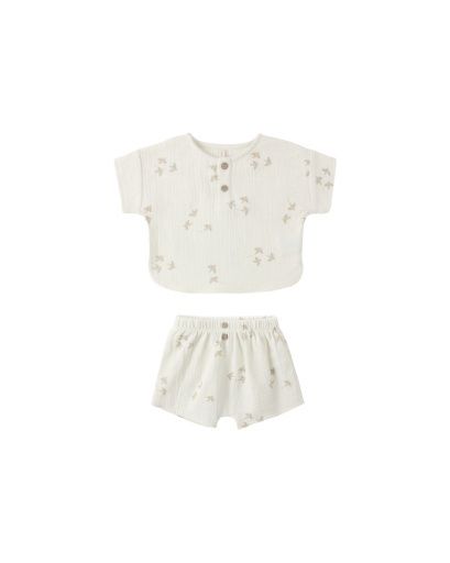 Woven Boxy Top + Short Set Birds, Size: 3-6M