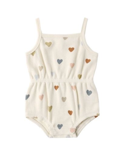 Waffle Cinch Romper Confetti Hearts, Size: 0-3M