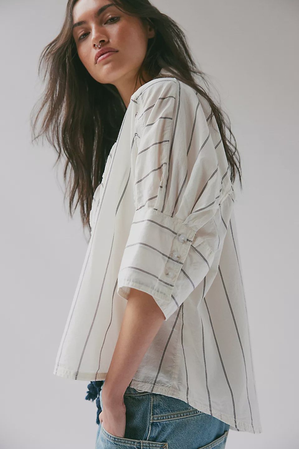 We The Free Seaside Cotton Stripe Shirt, Color: Ivory Combo, Size: XS