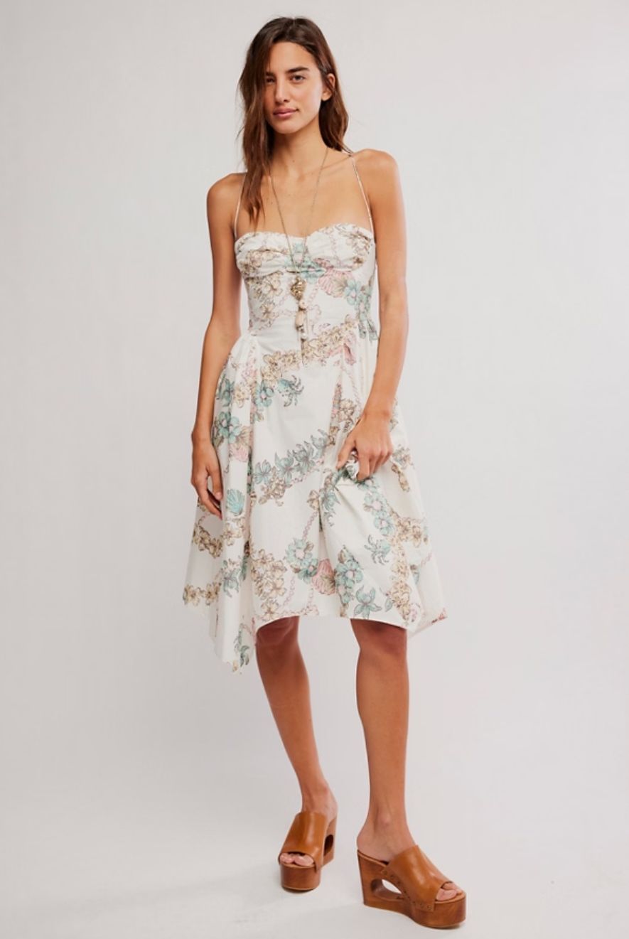 Cherish Printed Midi Dress, Color: Ivory Combo, Size: 4