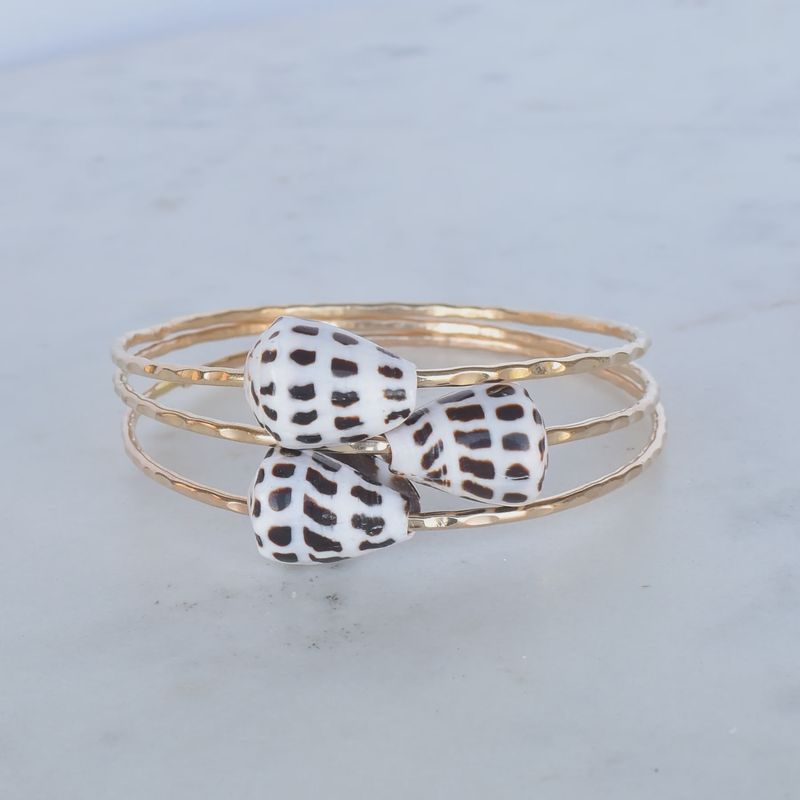 Hebrew Shell Gold Bangle Bracelet