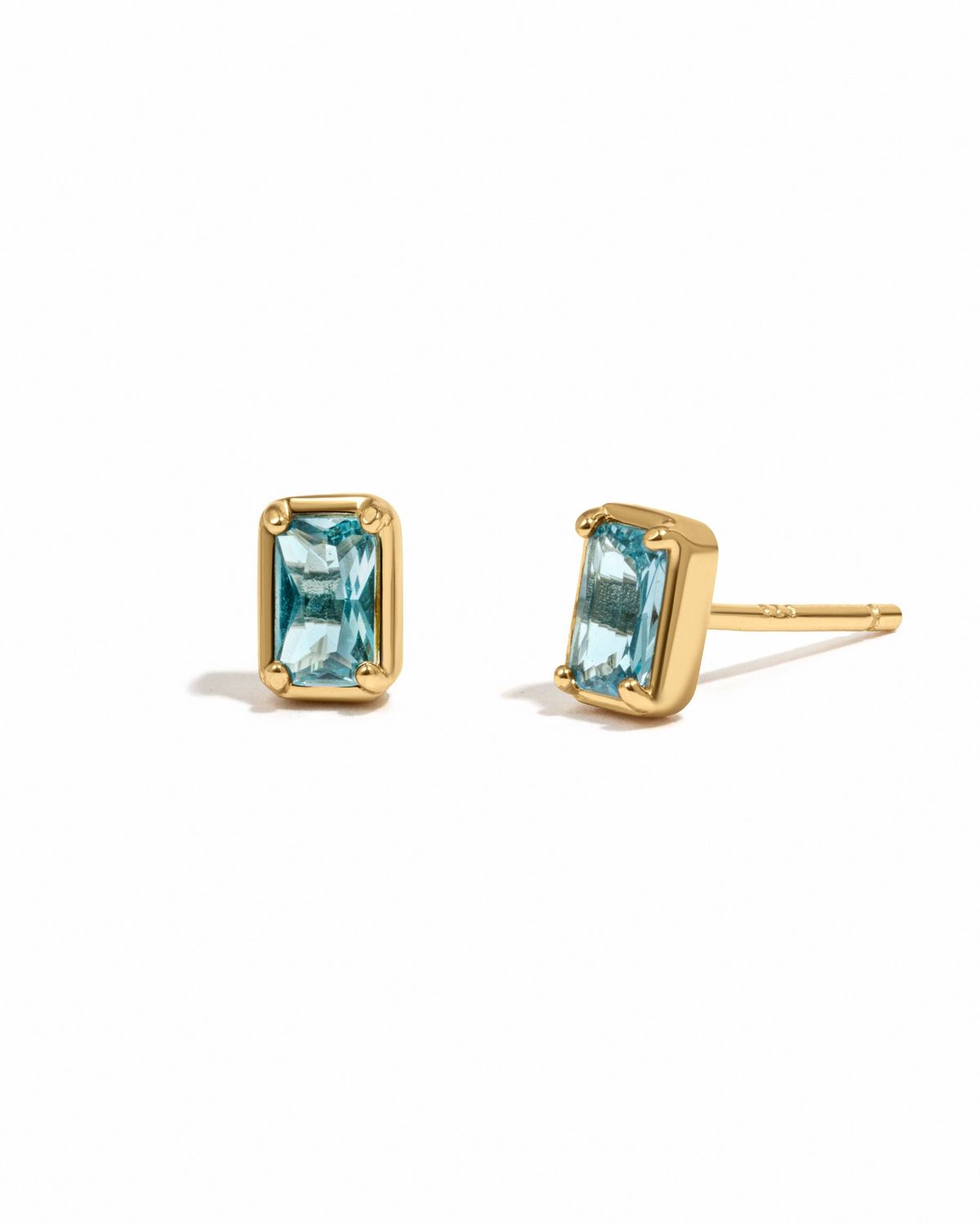 Aquamarine Baguette Studs, Finish: Gold