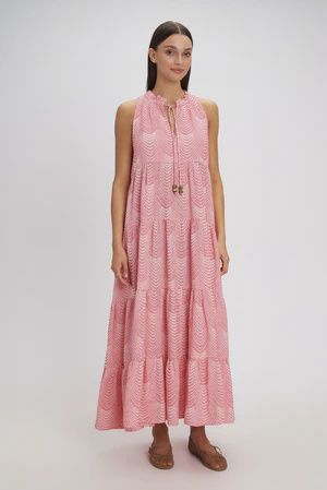 Mermaid V Ruffled Maxi Dress, Color: Pink, Size: XS/S