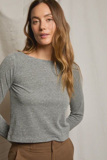 Parker Crispy Cotton  Long Sleeve Boat Neck Top