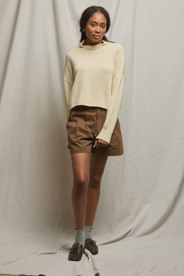 Kiki Cotton Cropped Mock Neck Sweater