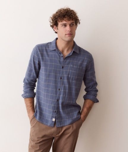 Classic Stretch Selvage Shirt - navy windowpane