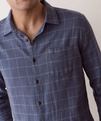Classic Stretch Selvage Shirt - navy windowpane