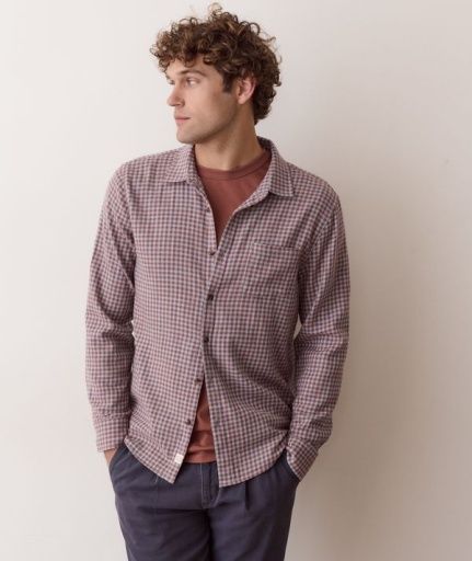 Classic Stretch Selvage Shirt - burgundy/blue gingham