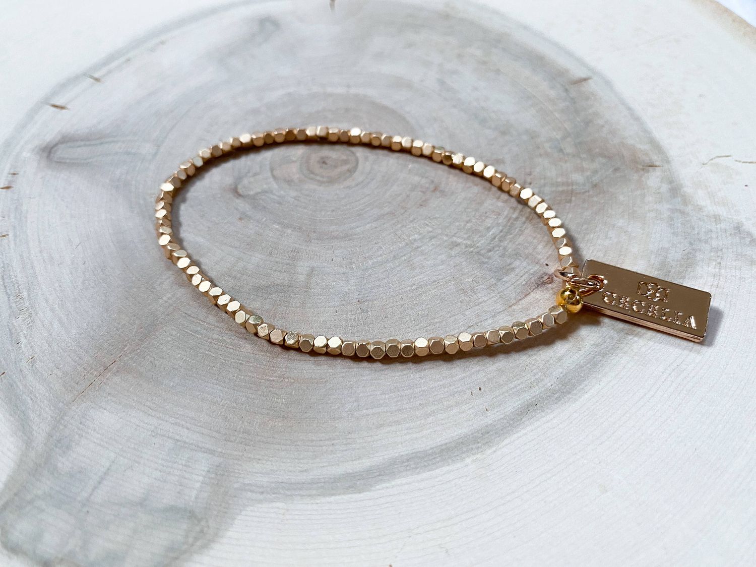 Gold Faceted Single Layering Bracelet, Style: 2mm Matte Faceted Nugget