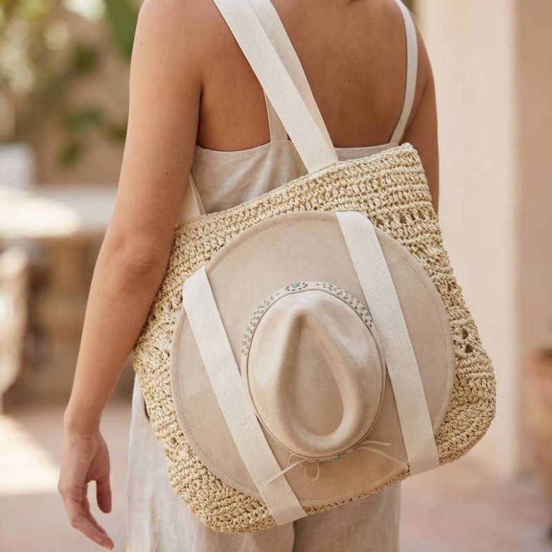Large Straw Braided Hat Carrier Tote Bag