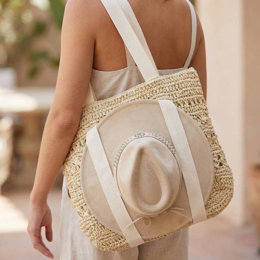 Large Straw Braided Hat Carrier Tote Bag, Color: Driftwood