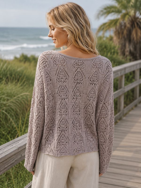 Pointelle Knit Pullover Sweater