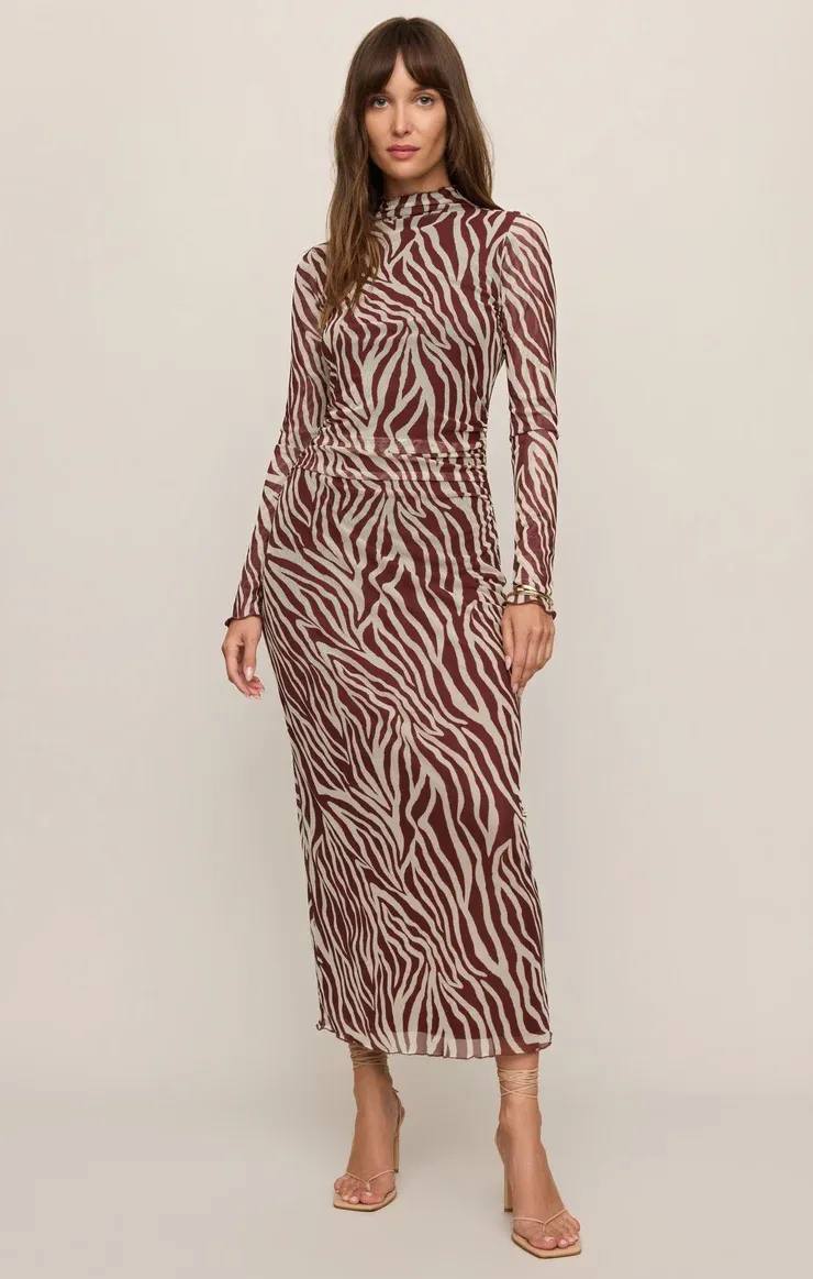 Sevilla Zebra Mesh Midi Dress, Color: Velvet Rouge, Size: Xs