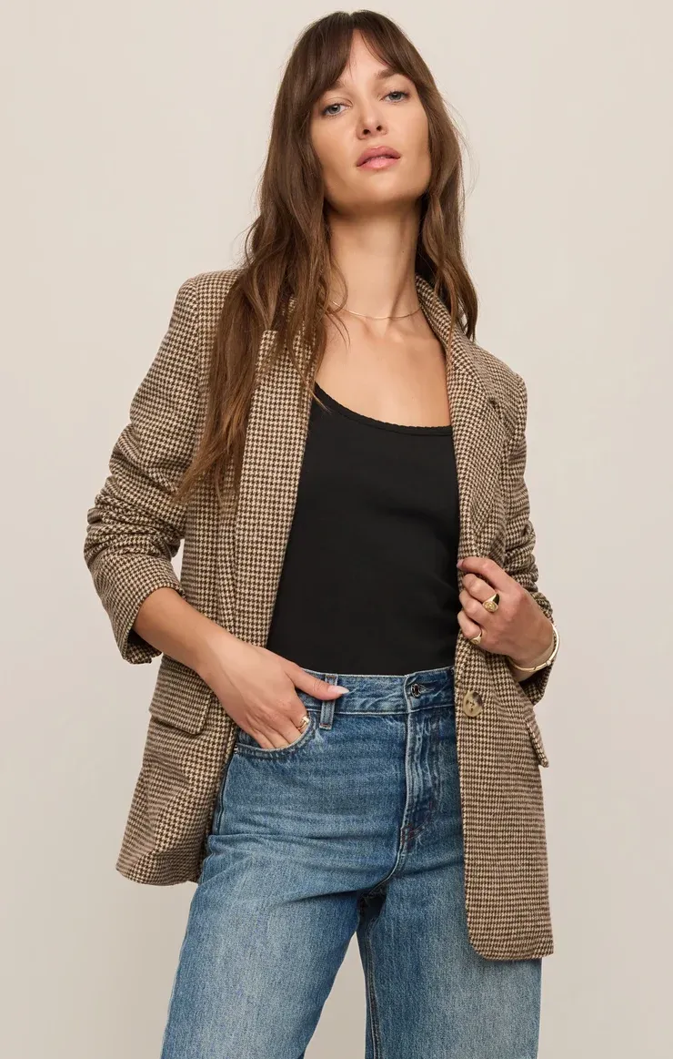 Evan Check Blazer, Color: Dark Chocolate, Size: Xs